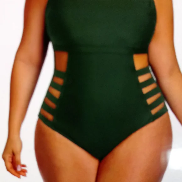 NWT PLUS SIZE TUMMY CONTROL SEXY CUT OUT HIGH WAISTED MONOKINI SWIMWEAR - Picture 5 of 10